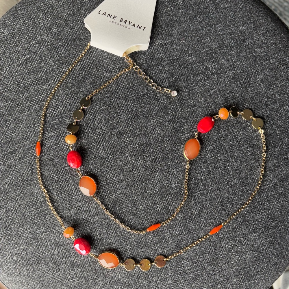 Lane Bryant Gold and Red Beaded Necklace - Picture 2 of 5